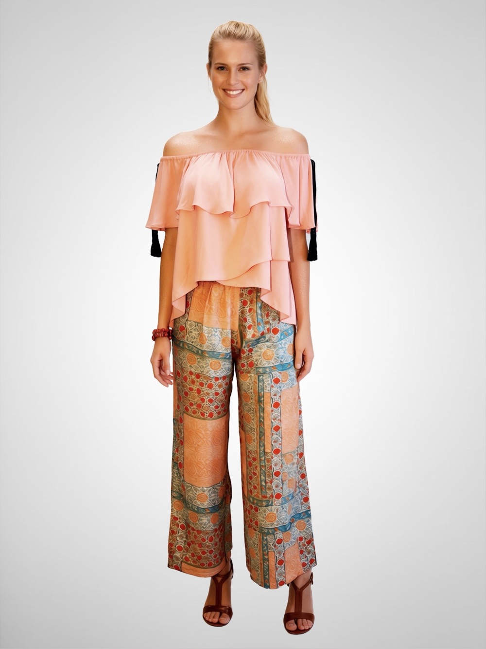 cinq a sept Off-Shoulder Ruffle Blouse in Blush Pink
